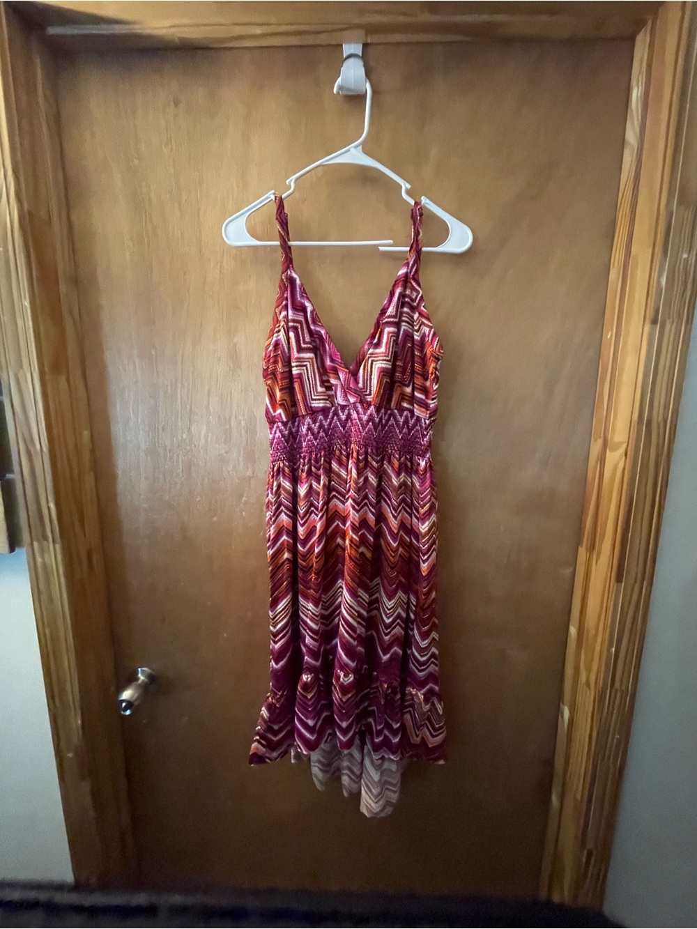 BONGO Burgundy and Pink Chevron Midi Dress